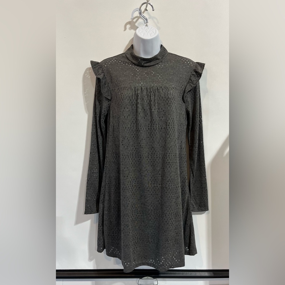 BCBG Long Sleeve Mini Dress In Charcoal Grey Size Small NWT